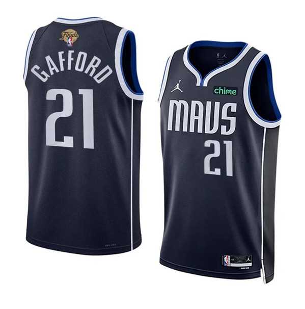 Mens Dallas Mavericks #21 Daniel Gafford Navy 2024 Finals Statement Edition Stitched Basketball Jersey Dzhi